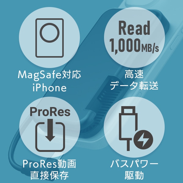 SSD 外付け 1TB MagSafe ProRes 動画 対応 USB Type-C iPhone 16 iPad OS ケーブル 一体型 収納式 マグネット付  PS5 Pro ロジテック LMD-PBU100UCMG